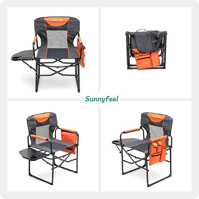 SUNNYFEEL Camping Directors Chair Heavy DutyOversized Portable Folding Chair with Side Table Pocket for Beach FishingTripPicnicLawnConcert Outdoor Foldable Camp Chairs