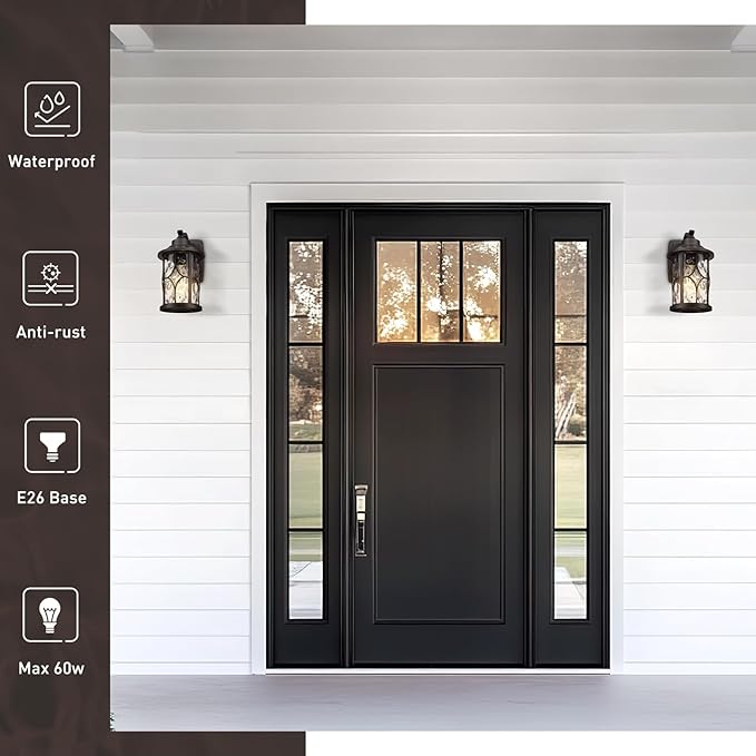 zeyu 12 Inch Outdoor Wall Lights 2 Pack Exterior Front Porch Light Die-Cast Aluminum Oil Rubbed Bronze Finish with Water Ripple Glass Glass ZX48BWG-2PK ORB