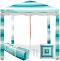 Premium Beach Cabana - Umbrellissimo Aqua Ombre. Includes sand anchor canvas with designer prints &amp fringe finishes sand pockets pegs matching carry bag. Easy set up 6.6'x6.6' of cool UPF50+ s