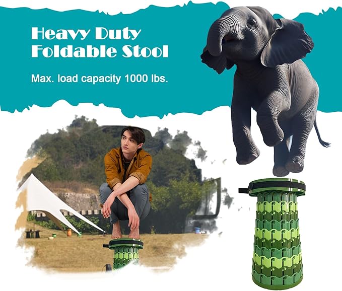 Upgraded Collapsible Stool with Cushion 1000 lbs Capacity &amp 19.7-in High Wider &amp Taller Heavy Duty Portable Telescoping Foldable Seat for Adults Camping Travel Music Festivals Outdoors
