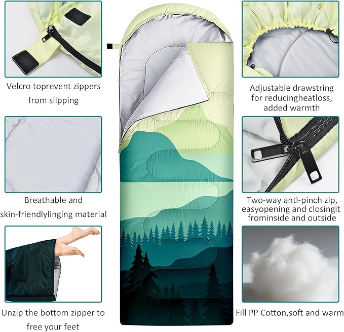 Sleeping Bags for Adults Kids3 Seasons Cold Warm Weather Waterproof Lightweight Camping Sleeping Bags for Men and WomenCamping Outdoor Travel
