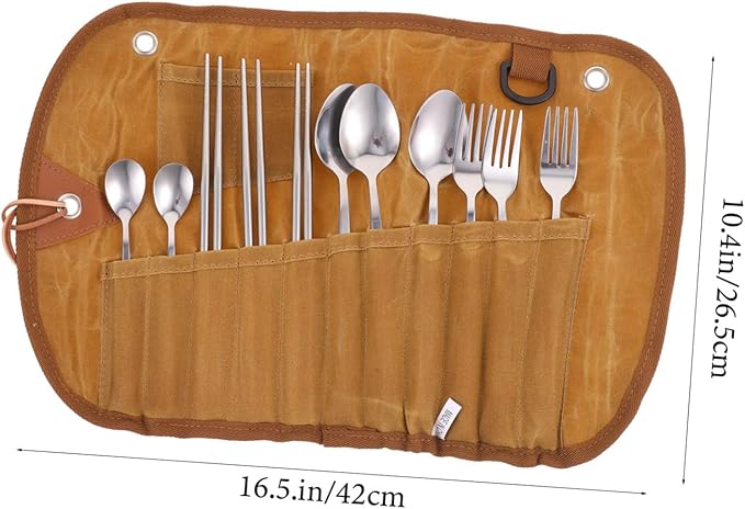 Portable Cutlery Set with Folding Tableware Pouch for Camping Picnics and Outdoor Activities Includes Elegant Dinnerware Bag Dishwasher Safe Utensils Easy Storage