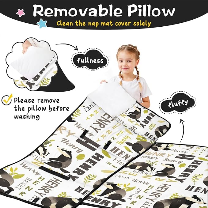 Personalized Toddler Nap Mat – Custom Name Sleeping Bag with Pillow &amp Blanket Roll-Up Nap Mats for Daycare