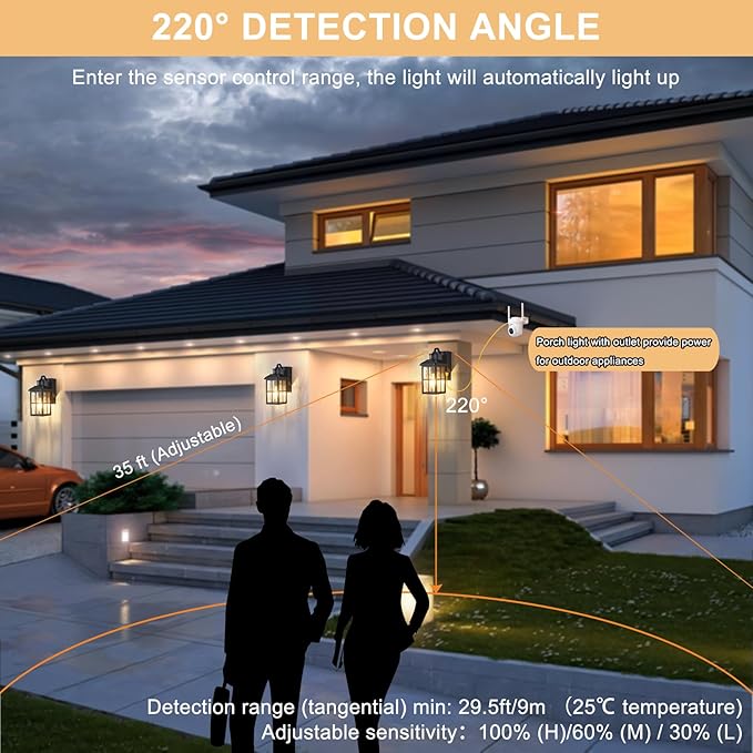 Porch Lights with GFCI Outlet with RemoteDusk to Dawn Motion Sensor Outdoor Light Upgraded 4 Lighting Modes Exterior Fixture Waterproof Outside Lights for House Patio Garage