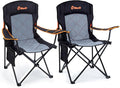 EMERIT 2 Pack Oversized Padded Camping Chair 350LB Heavy Duty Quad Fold Chair with Arms Collapsible Outdoor Chairs with Lumbar Back &amp Cup Holder