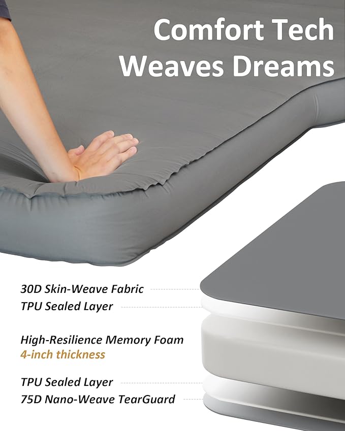 for Tesla Model Y Mattress Memory Foam 4 inch Comfortable SUV Sleeping Pad with Powerful Air Pump Inflatable Car Bed for Camping &amp Road Trips (Gray)
