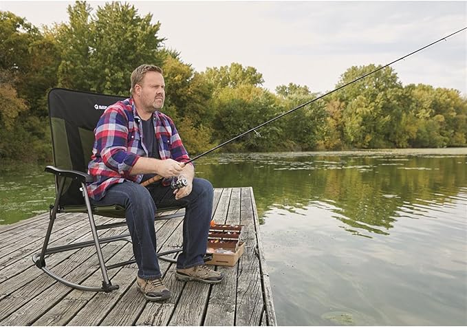 Guide Gear XXL Oversized Rocking Camping Chair Heavy-Duty 600 lb Capacity Portable Folding Outdoor Camp Rocker Chairs for Adults Hunter Green/Black