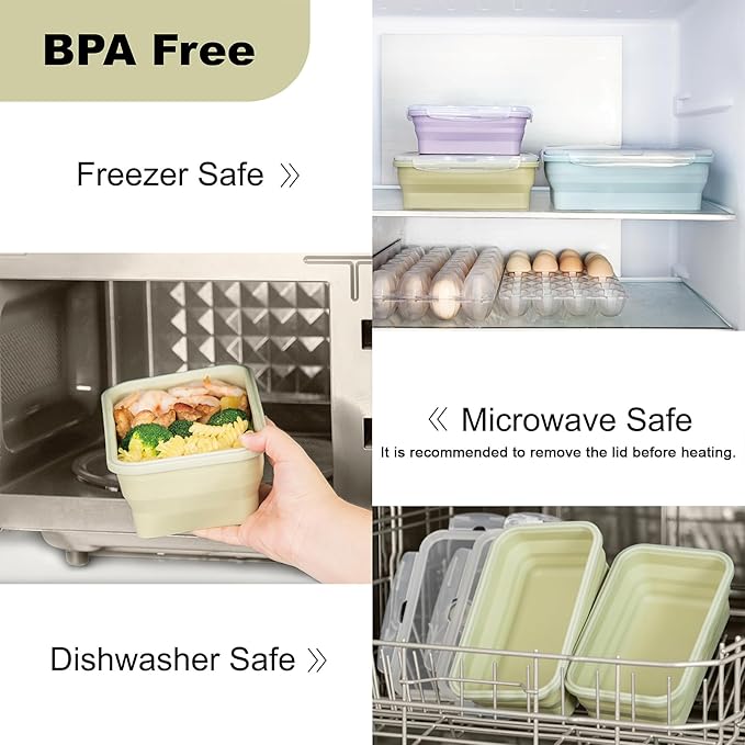 Extra Large Silicone Food Storage Containers with Lids 4 Pack Set 68oz/2000ml Collapsible Meal Prep Lunch Containers Microwave Freezer and Dishwasher Safe