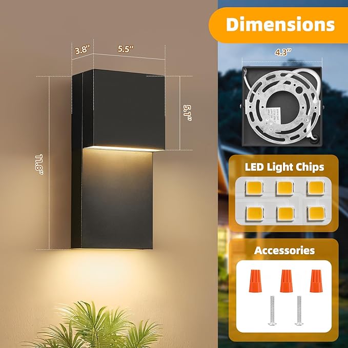tewei Modern LED Outdoor Wall Sconce 20W Exterior Lighting Fixtures Black Outside Lights for House Integrated LED Outdoor Wall Mount Lights for Front Porch Garage Warm White 3000K 2 Pack