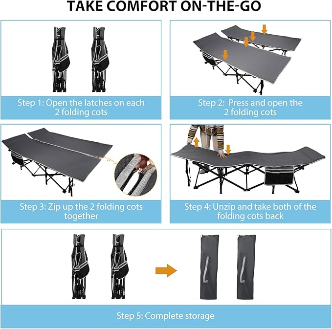 REDCAMP 2 Person Oversize Camping Cots for Adults 56'' Extra Wide Sleeping Cots Heavy Duty XXXL Cots Portable for Outdoor Indoor Office Grey