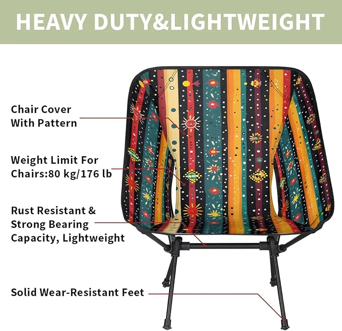 Honeybaby Folding Camping Chair Stripes Boho Camping Chairs Lightweight Portable Chair Outdoor Foldable Chairs for Camping Travel Picnic Beach Hiking