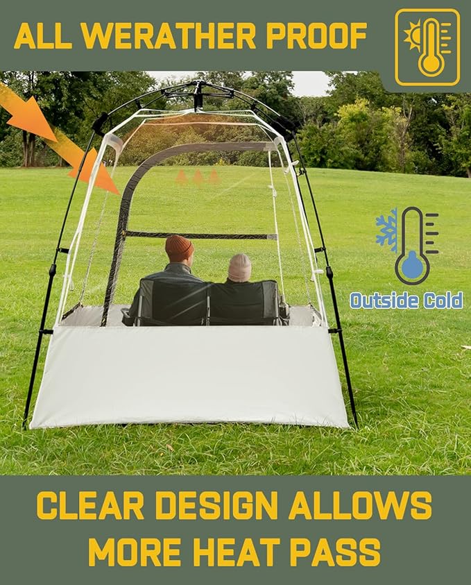 Pod All Weather Sports Tent Outdoor Pop Up Bubble Clear 540° View Winter Tent for 1-2 Person Instant Cold Weather Shelter with Rainfly for Soccer Football Softball &amp Other Sports Events