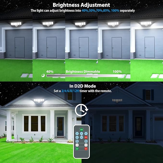 Olafus 100W Dusk to Dawn Flood Lights Outdoor 10000LM 5 Heads LED Security Light with Remote IP65 Waterproof 6500K Exterior Floodlight for Yard Garage Garden White