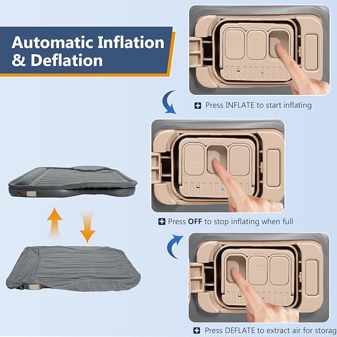 Self-Inflating SUV Air Mattress with Built in Electric Pumpcar air Mattress with Pillow for TrunkPortable car Mattress for Travle and Camping Gray