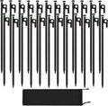24Pcs Tent Stakes 16in Heavy Duty Tent Stakes with Storage Pouch Dia 0.35 Forged Steel Stakes for Tent Used on Rocks Grassland Snowfield(24Pcs 16in Stakes)