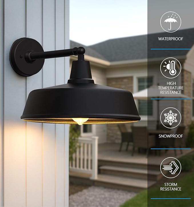 JOESA Large 15 inch Outdoor gooseneck barn Light Classic Farmhouse Rural Wall Mounted Straight arm gooseneck Light Fixture Suitable for External Lighting fixtures in Houses porches and garages