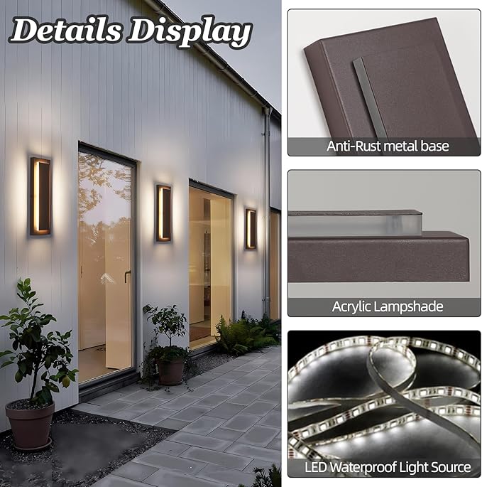 1Pack Brown Outdoor Wall Sconce Exterior Lights FixtureWaterproof Wall Lights for HousePorchPatioModern Outdoor LightsOutdoor Wall Lighting3000K Warm White15.7In
