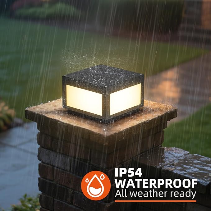 Outdoor Post Lights Hard Wired 9.8'' AC100-240V Pillar Light Outdoor Waterproof Fence Column Light Fixture Dusk to Dawn Modern 3000K LED Deck Post Cap Lamp Electric Lighting for Garden Posts
