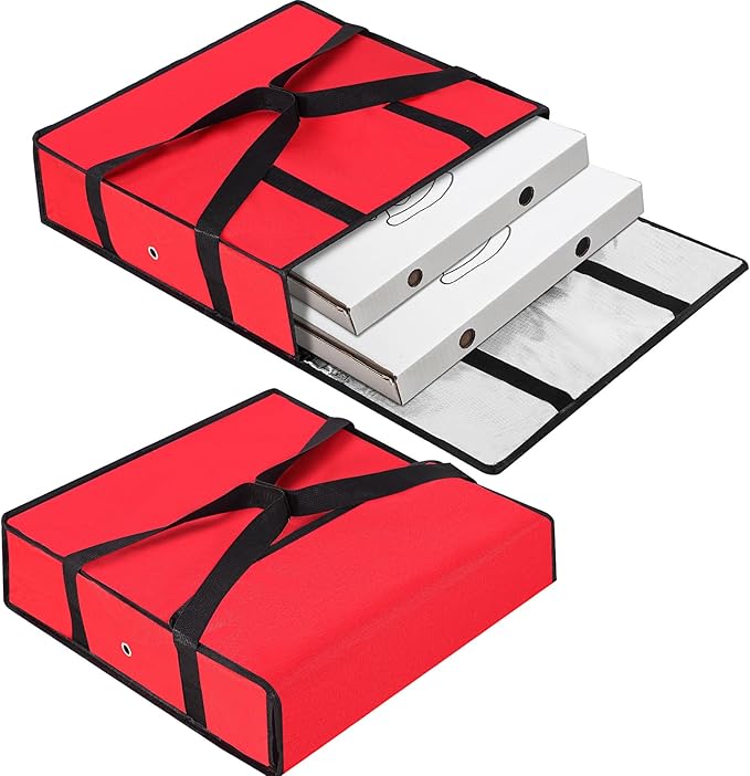 Mifoci 2 Pcs 20 x 20 x 6 Insulated Pizza Delivery Bag Pizza Warmer Bags Carrier Insulated Bags Hold 2-16 or 18 Boxes for Catering Food Delivery Restaurants Cookouts(Red)