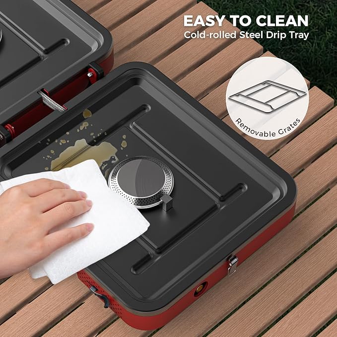 CAMPLUX FoldGo 2 Burner Portable Camping Stove 17200 BTU Foldable Propane Stove for Outdoor Cooking with Carry Bag Portable Gas Stove with 2 Adjustable Burners Red
