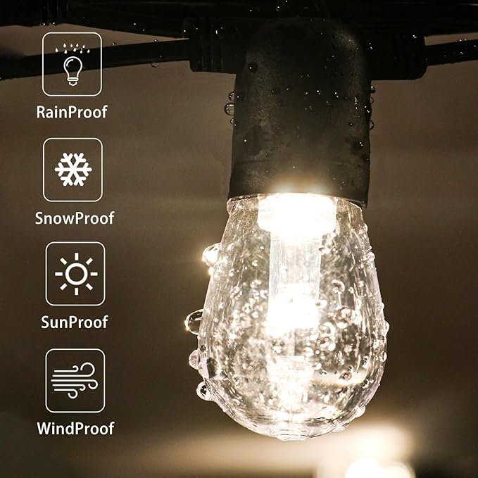 GANA 12V Low Voltage &amp Safe LED Outdoor String Lights32FT 10 Shatterproof Bulbs 2200K Warm White Pergola Lights for Your House's Pergola Garden Fence Porch and Balcony (32FT-96CRI)