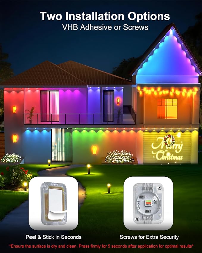 Permanent Outdoor Lights for House 50ft RGB Smart LED Eave Lights with APP &amp Remote Control IP67 Waterproof for Outdoor Decorations Including Halloween Christmas and Daily Lighting