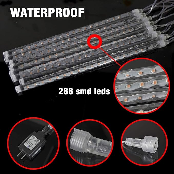 TW SHINE Christmas Meteor Shower Lights Outdoor 864 LED 12 24 Tubes Waterproof Christmas Lights Outdoor Plug in Snow Falling Rain Icicle Xmas Light Decorations Blue