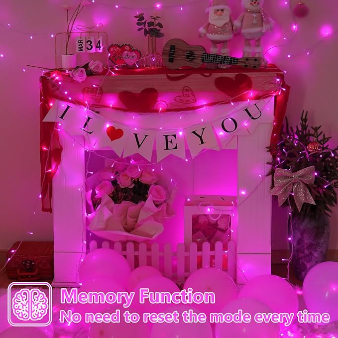 YEGUO Valentine’s Day Pink String Lights Indoor 165ft 500 LED Christmas Lights Outdoor Waterproof 8 Modes Clear Wire Fairy Light Plug in for Party Tree Wedding Xmas