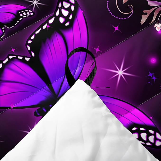 Axolotl Purple Butterfly Camping BlanketRoses Floral Lightweight Puffy Camping BlanketGlitter Starry Portable Outdoor BlanketMagical Waterproof Blanket for Cold Days Plane Picnic Beach Backpacking