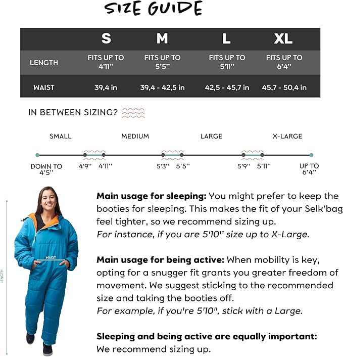 Selk'bag Lite Wearable Sleeping Bag - Outdoor and Indoor Sleeping Bags for Camping Hiking Travel and Backpacking w/ Stuff Sack - Lightweight Sleeping Bag Suit - Temp Rating 48-55 degrees F
