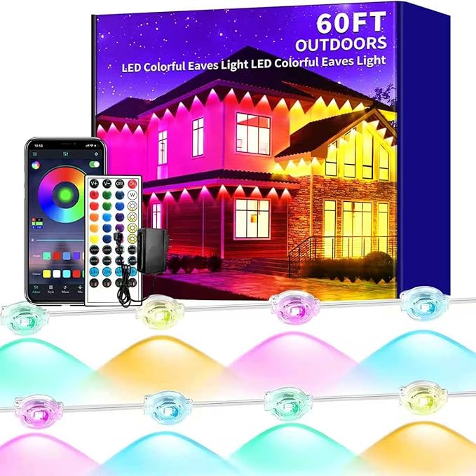 Permanent Outdoor Lights 60FT Smart Outside RGB LED Christmas Light App Control Remote IP67 Waterproof Eternity Eaves Lighting for HalloweenHousePatio Decor Garden Decor Decorations
