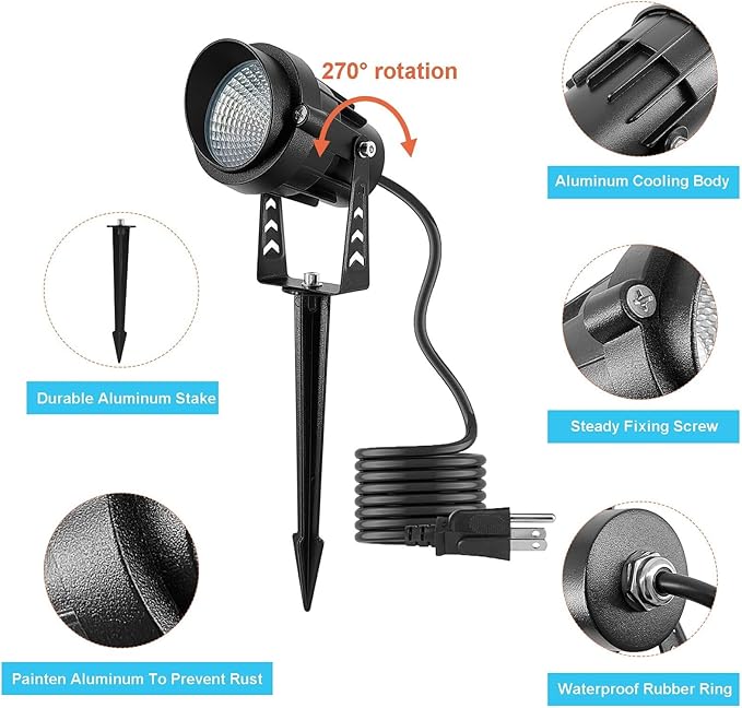Color Changing Spotlight with Timer 12W RGB Color Changing Spot Lights LED IP65 Landscape Waterproof Outdoor Lights Metal Case Spiked Stand for Garden Houses Trees Decorative(2 Pack)