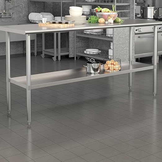 Flash Furniture Woodford Galvanized Under Shelf for Prep and Work Tables - Adjustable Lower Shelf for 30 x 72 Stainless Steel Tables