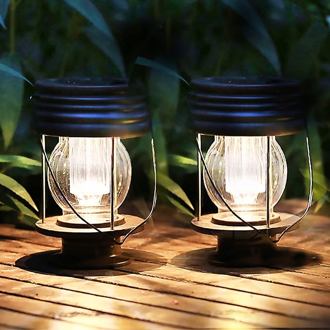 pearlstar Solar Lanterns Outdoor Waterproof 8.3” Solar Lights Outdoor Decorative Bright Outside Solar Table Lamp30 Lumen 2 Pack for Garden Patio Yard Backyard Pathway Porch Driveway (Warm White)
