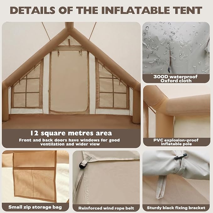 Inflatable Tents for Camping 4-6 Person with Hand Pump Quick Setup Inflatable Blow Up Tent House 4 Season Waterproof Windproof Large Air Tent for Camping