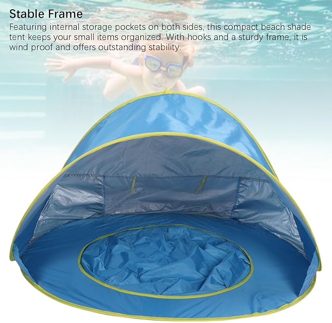 Beach Tent Sun Shelter Sun Proof Wind Proof Portable Baby Beach Beach with Pool Storage Bags Shade Canopy for Outdoor (Blue)