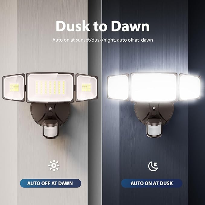 Onforu 75W LED Flood Light Motion Sensor Outdoor 7000lm Dusk to Dawn Flood Light Security Light with Three Head IP65 Waterproof Exterior Floodlight 6500k Wall Light for Entryway Stairs Yard Garage