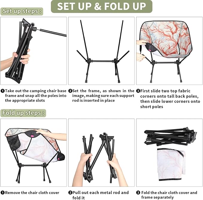 Honeybaby Folding Camping Chair Coral Camping Chairs Lightweight Portable Chair Outdoor Foldable Chairs for Camping Travel Picnic Beach Hiking