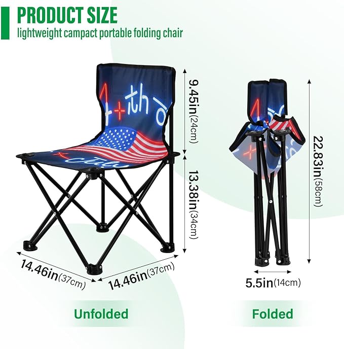 4th of July Independence Day Red American Flag Portable Camping Chairs for Adults Lightweight Compact Folding Chair Carry Bag Included Lawn Chairs for Travel Concert