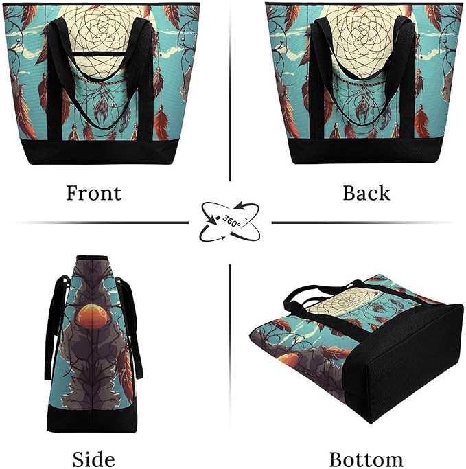 Insulated Shopping BagLarge Reusable Cooler Bags Catch Dream Net Printed Foldable Shopping BagTravel Waterproof Shoulder Bag