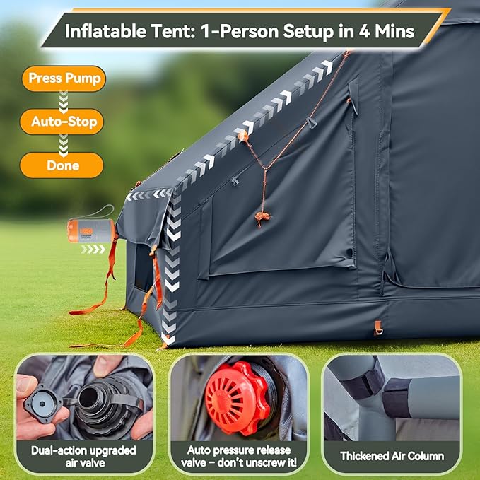Inflatable Camping TentEasy Set up with Electric Air Pump Waterproof Blow Up Tent for Adults Portable Outdoor for Camping&ampHiking