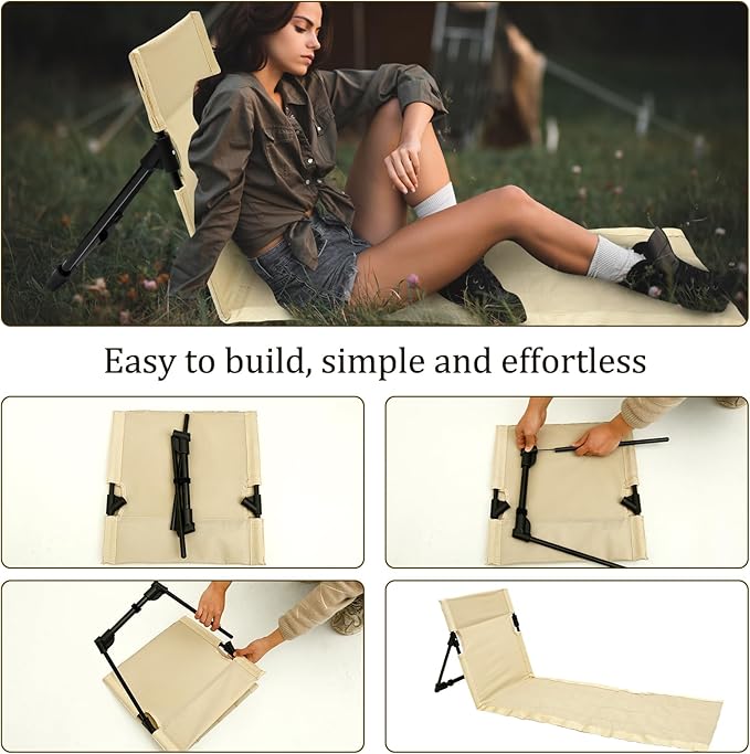 Camping Folding Chair with Backrest Beach Floor Chair with Incline Function Waterproof Oxford Cloth Outdoors Relaxing Chair with Carry Bag for Camping Beach Road Trips