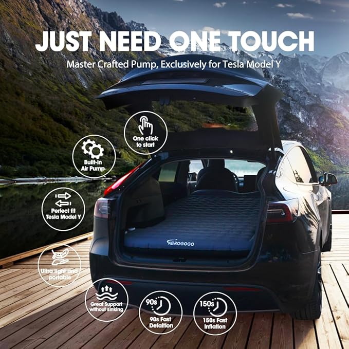 Tesla Model Y Mattress Self Inflating Model Y Bed One Click to Inflate/Deflate Max 5.5”Thick Backpack Size 2 Person