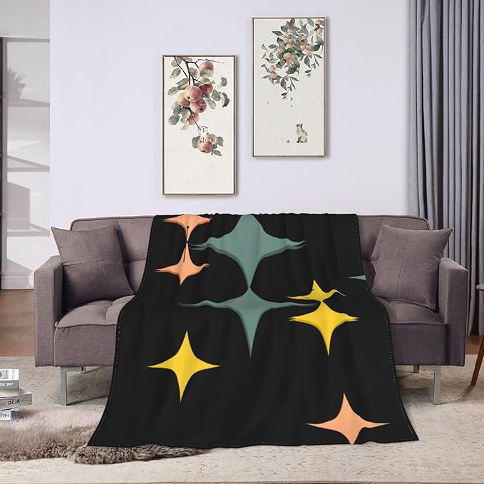 80X60 Mid Century Modern Eames Atomic Starbursts Lightweight Flannel Blanket - Soft and Breathable Polyester Suitable for Travel Camping and Home Decoration