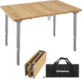 KingCamp Bamboo Folding Table Camping Table with Adjustable Height 4-Folds Compact Small Lightweight Portable Picnic Camp Table for Outdoor Backpacking Beach RV Travel Tailgating Barbecue 1-2 People