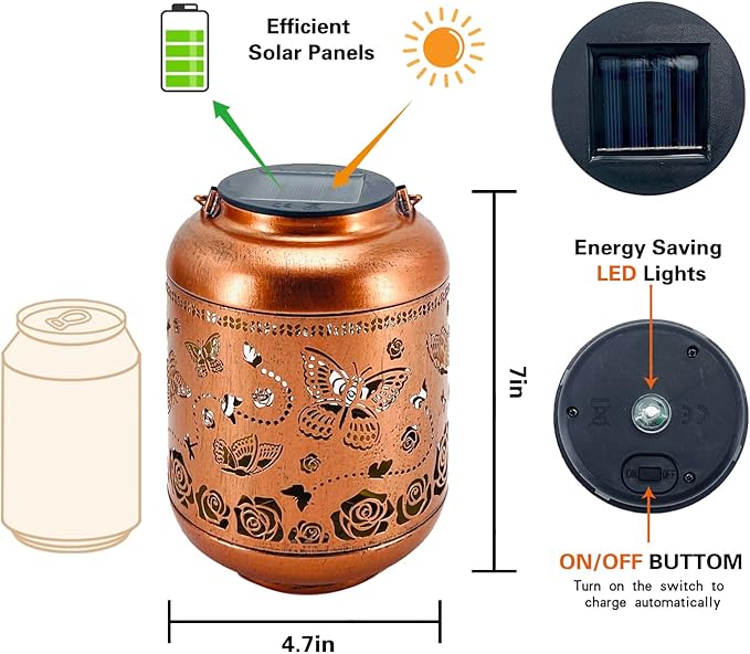 Butterfly Solar Lanterns Outdoor Waterproof Hanging Solar Lights Butterfly Gifts for Women Men Metal Decorative LED Butterflies Lanterns for Yard Patio Lawn Tabletop Landscape Pathway Garden Decor