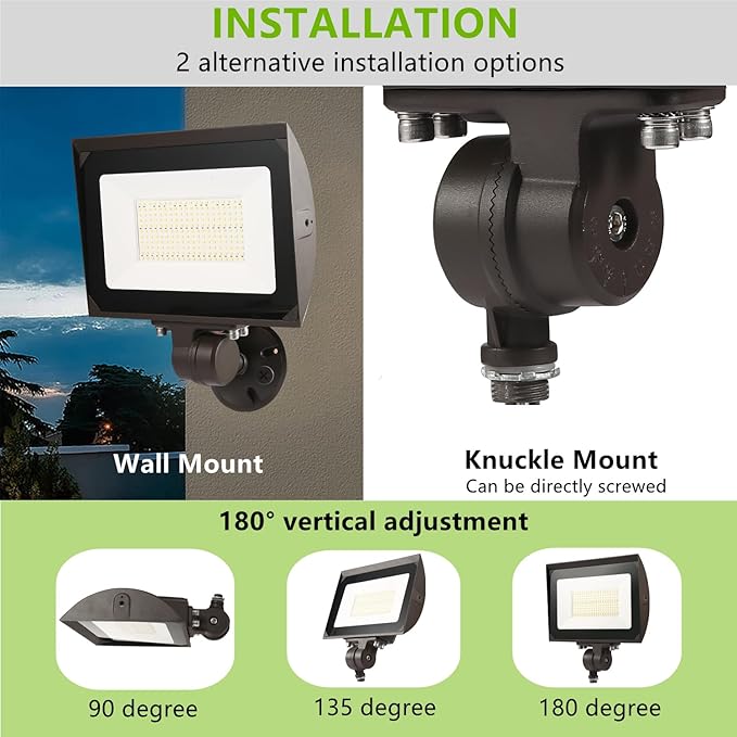 100W Outdoor LED Flood Light with Plate 5000K Daylight 13000LM 120V UL Waterproof LED Security Flood Lighting for Wall Wash/Sign/Flagpole/Tree/Yards/Advertising Boards