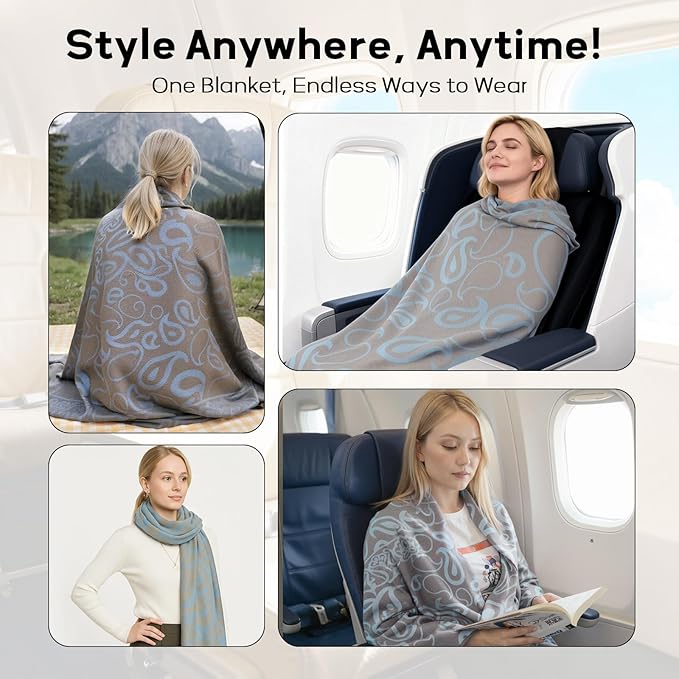 Travel Blanket Airplane - Ultra Soft &amp Lightweight Knit Design Compact Airplane Blanket53x72 InchStylish Travel Shawl Wraps for FlightsOfficeHome UseTravel Essentials &amp Gifts