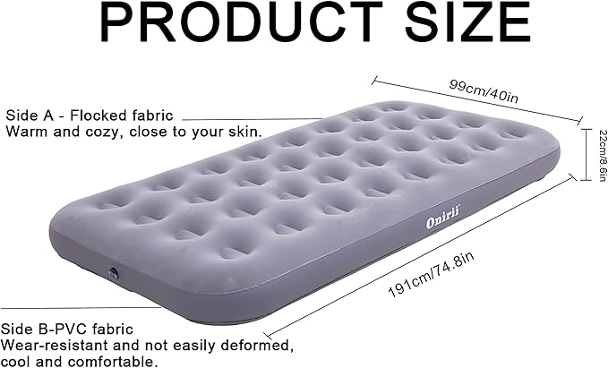 Twin Size Single Camping Air Mattress Bed with Air PumpInflatable Air MattressThickened Portable Blow Up BedTravel Sleeping Pad for Truck Tent Camping/Home/Hiking(Grey)