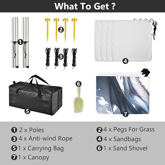 Beach Tent Sun Shelter Black-White Dragons Lightweight &amp Easy Setup Beach Shade Canopy for Camping Fishing